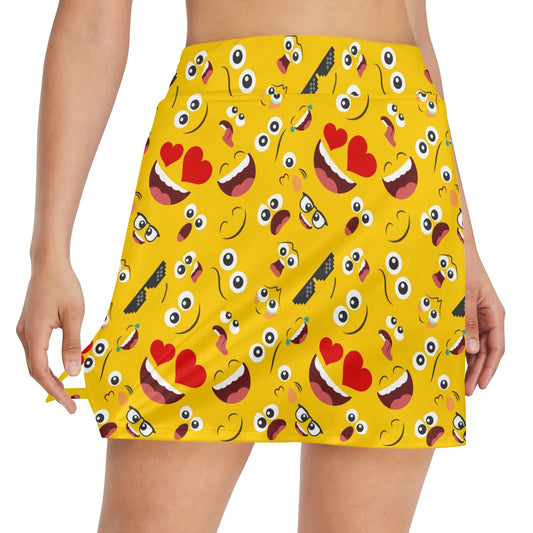 Emoji Face Print Pattern Women's Golf Skirt with Pocket