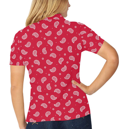 Bandana Red Paisley Print Design LKS305 Women's Polo Shirt
