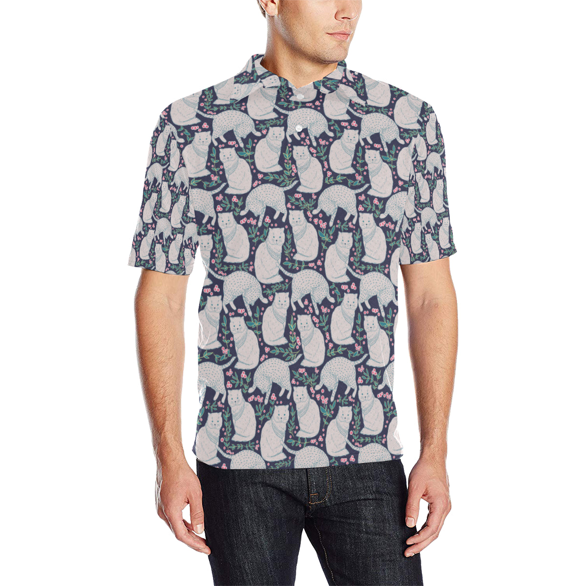Cat Pattern Print Design 06 Men Polo Shirt