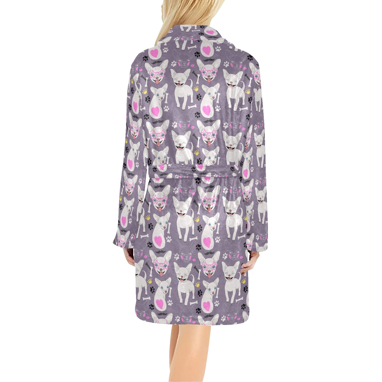 Chihuahua Happy Pattern Women's Fleece Robe