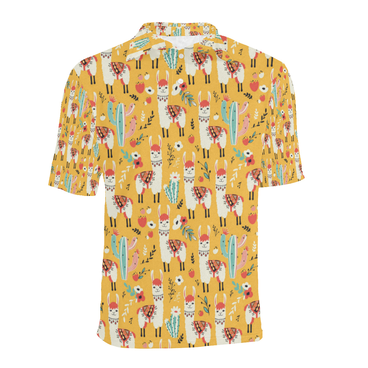 Llama Cute Themed Print Men Polo Shirt