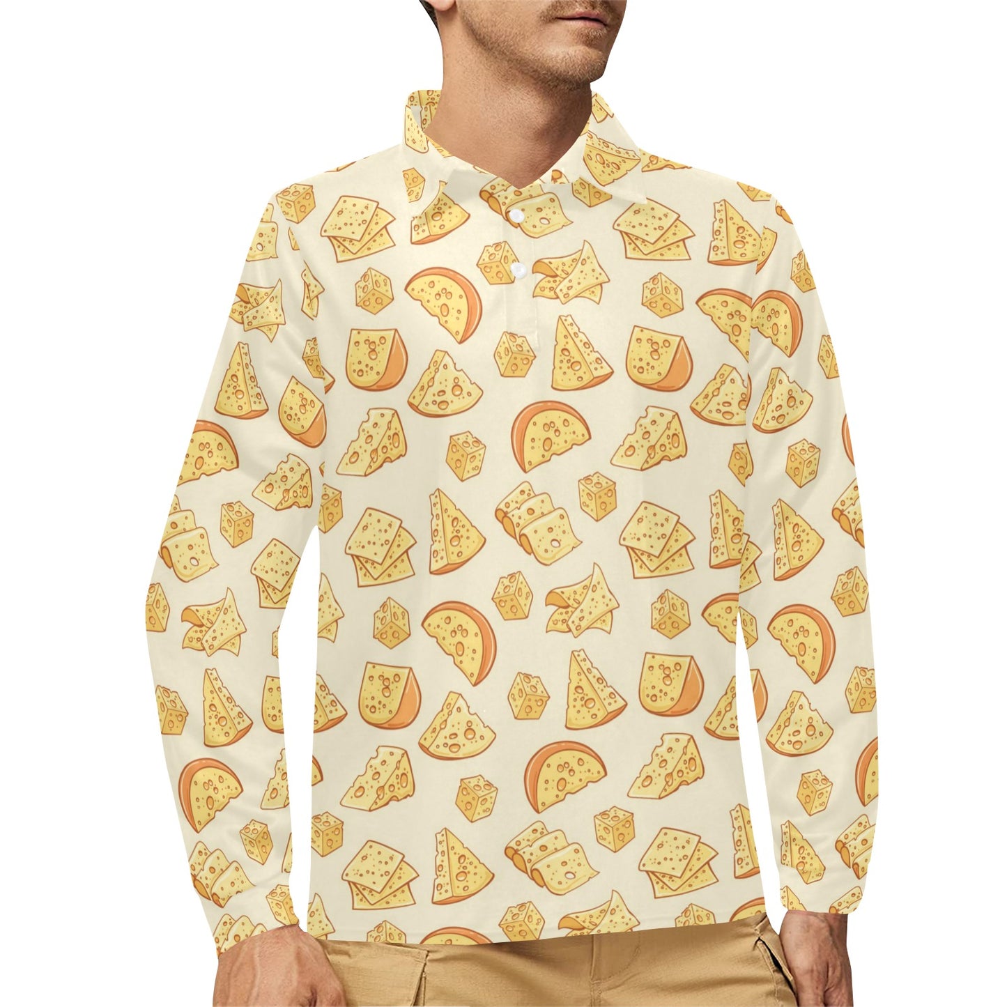 Cheese Pattern Print Design 01 Long Sleeve Polo Shirt For Men's