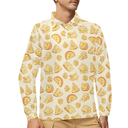 Cheese Pattern Print Design 01 Long Sleeve Polo Shirt For Men's