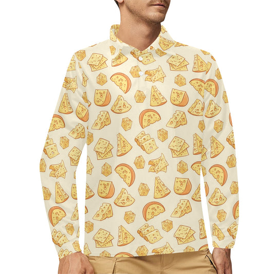 Cheese Pattern Print Design 01 Long Sleeve Polo Shirt For Men's
