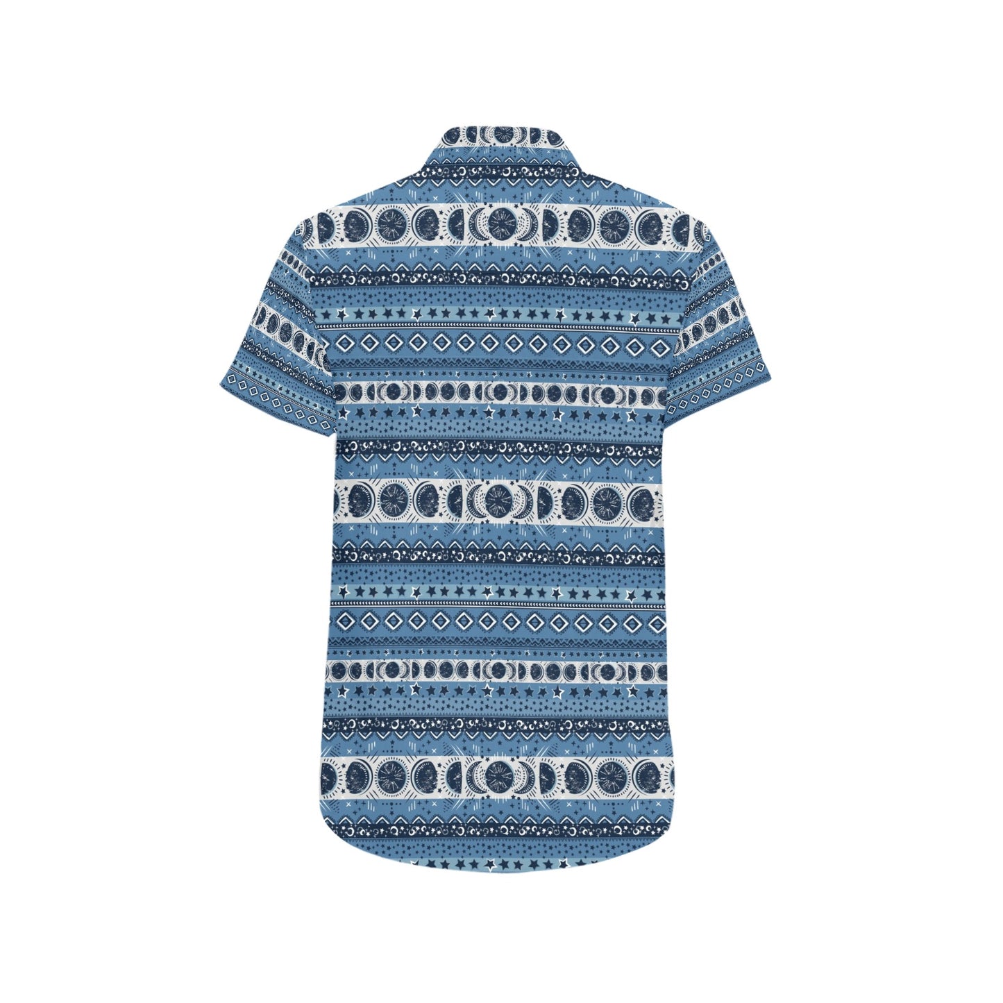 Sun Moon Pattern Print Design LKS306 Men Short Sleeve Button Up Shirt