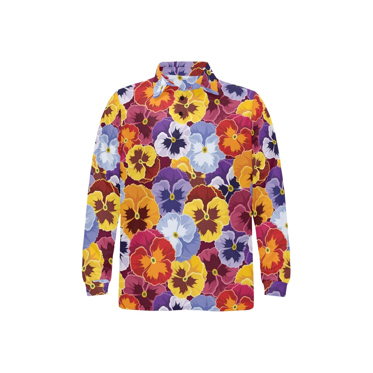 Pansy Pattern Print Design PS01 Long Sleeve Polo Shirt For Men's