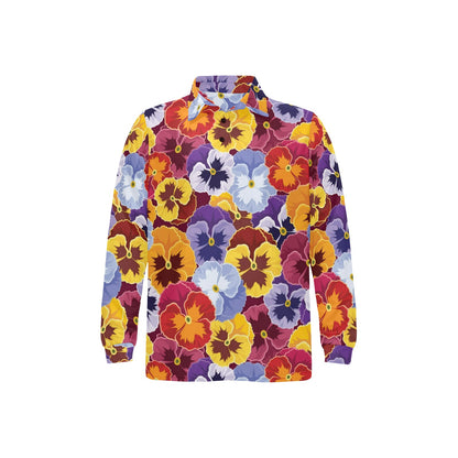 Pansy Pattern Print Design PS01 Long Sleeve Polo Shirt For Men's