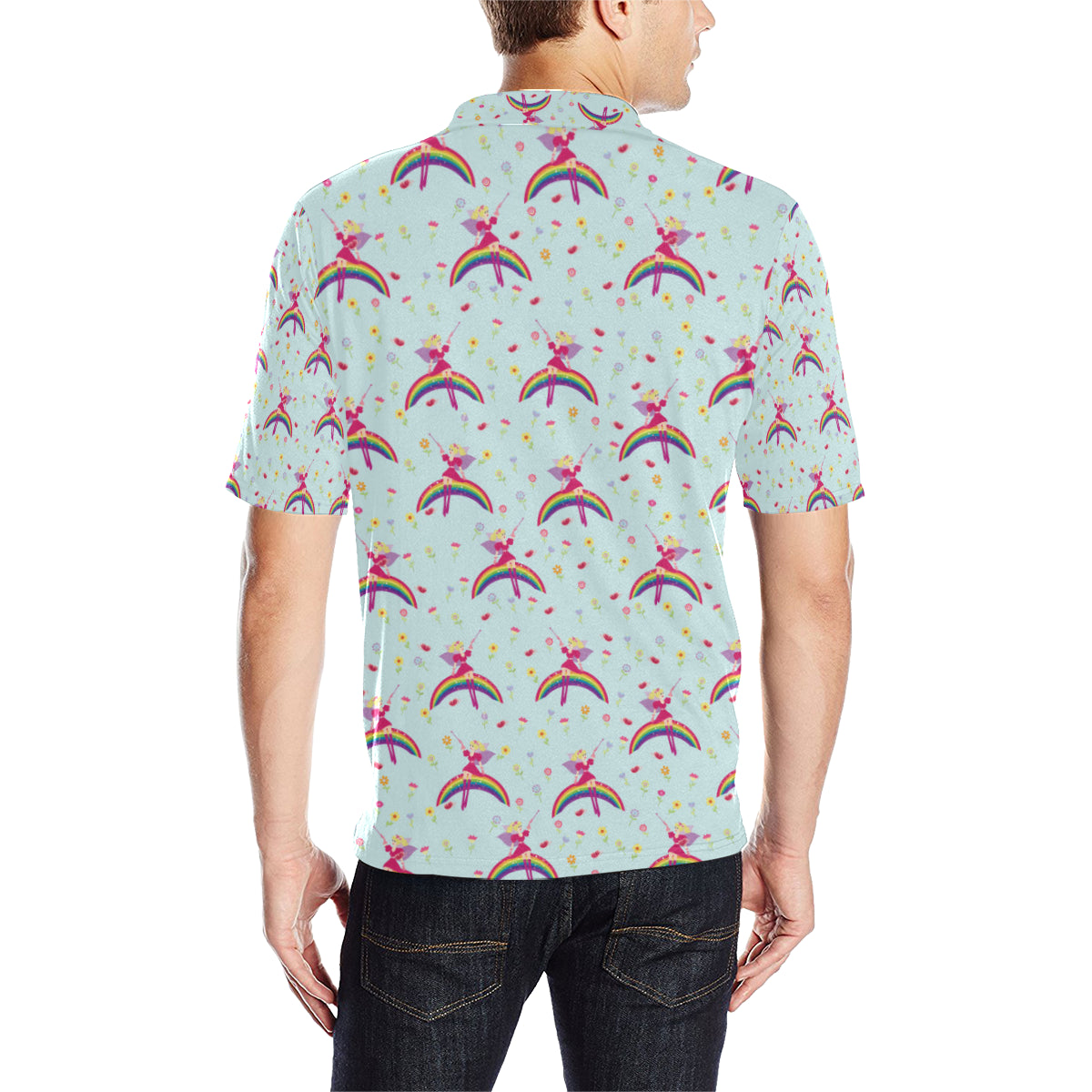 Fairy with Rainbow Print Pattern Men Polo Shirt