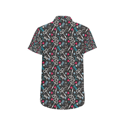Sewing Equipment Print Design LKS305 Men Short Sleeve Button Up Shirt
