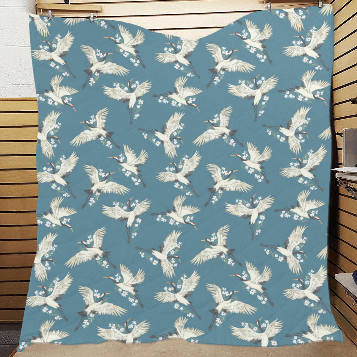 Crane Pattern Print Design 02 Premium Quilt