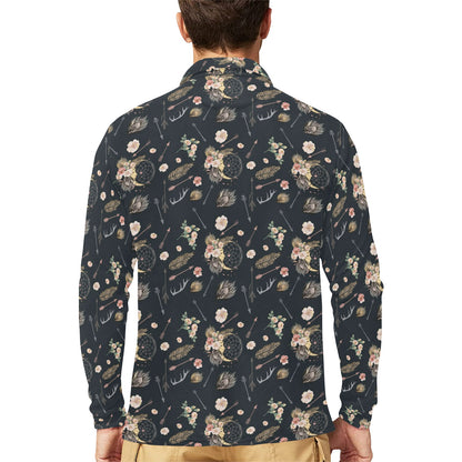 Bohemian Pattern Print Design 09 Long Sleeve Polo Shirt For Men's