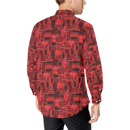 Wine Glass Print Design LKS301 Men's Long Sleeve Dress Shirt
