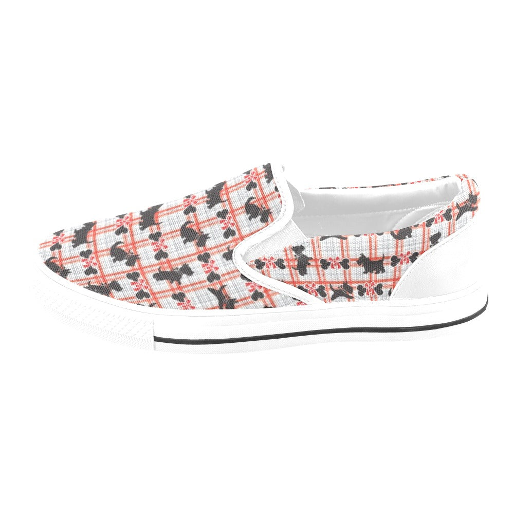 Scottish Terriers Print Design LKS3014 White Slip Ons Canvas Women's Shoes