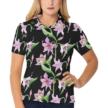 Amaryllis Pattern Print Design AL08 Women's Polo Shirt