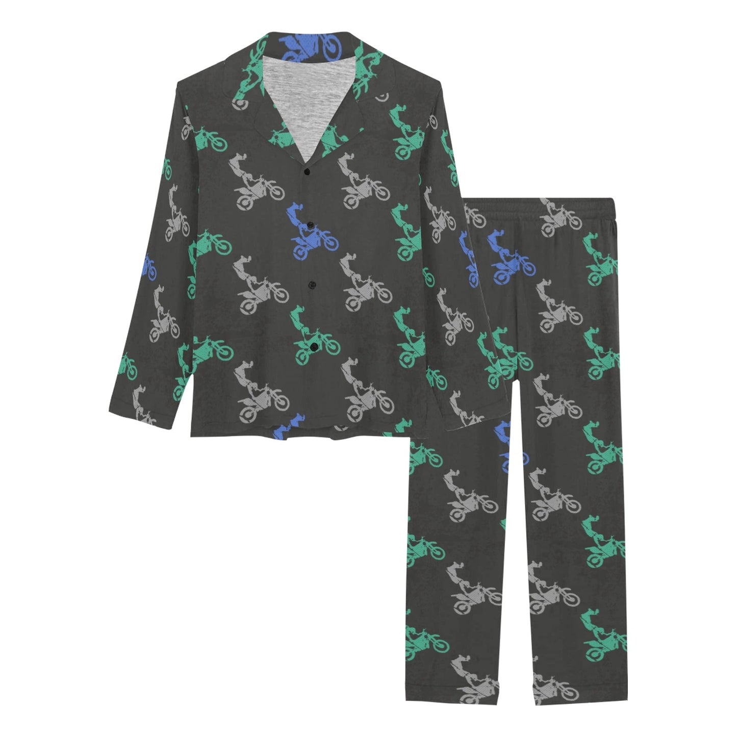 Motocross Pattern Print Design 02 Women's Long Pajama Set