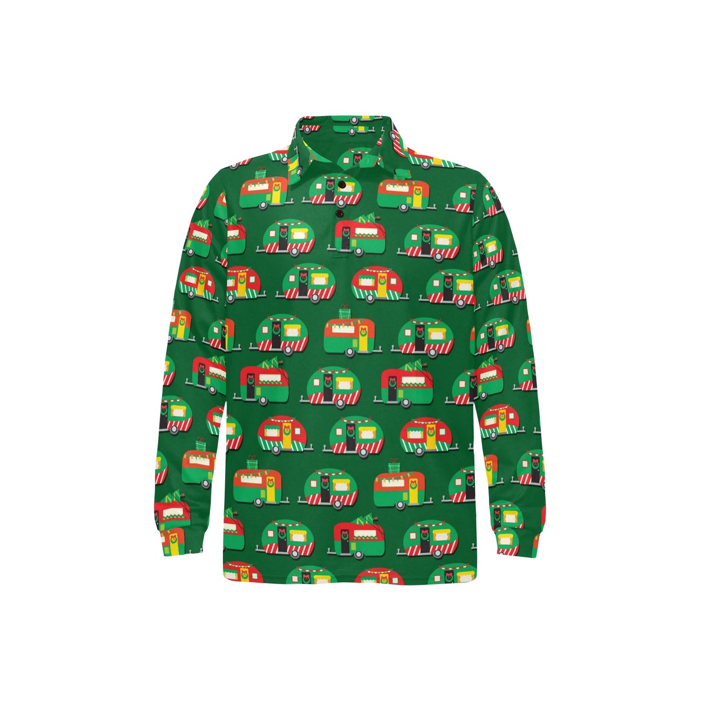Camper Camping Christmas Themed Print Long Sleeve Polo Shirt For Men's