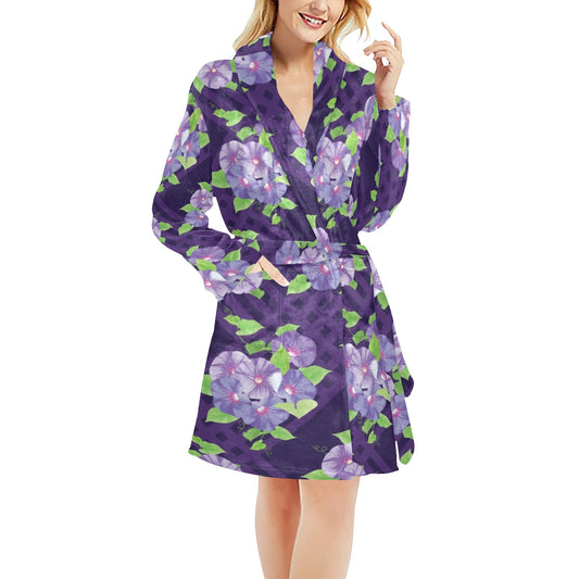 Morning Glory Pattern Print Design MG03 Women's Fleece Robe