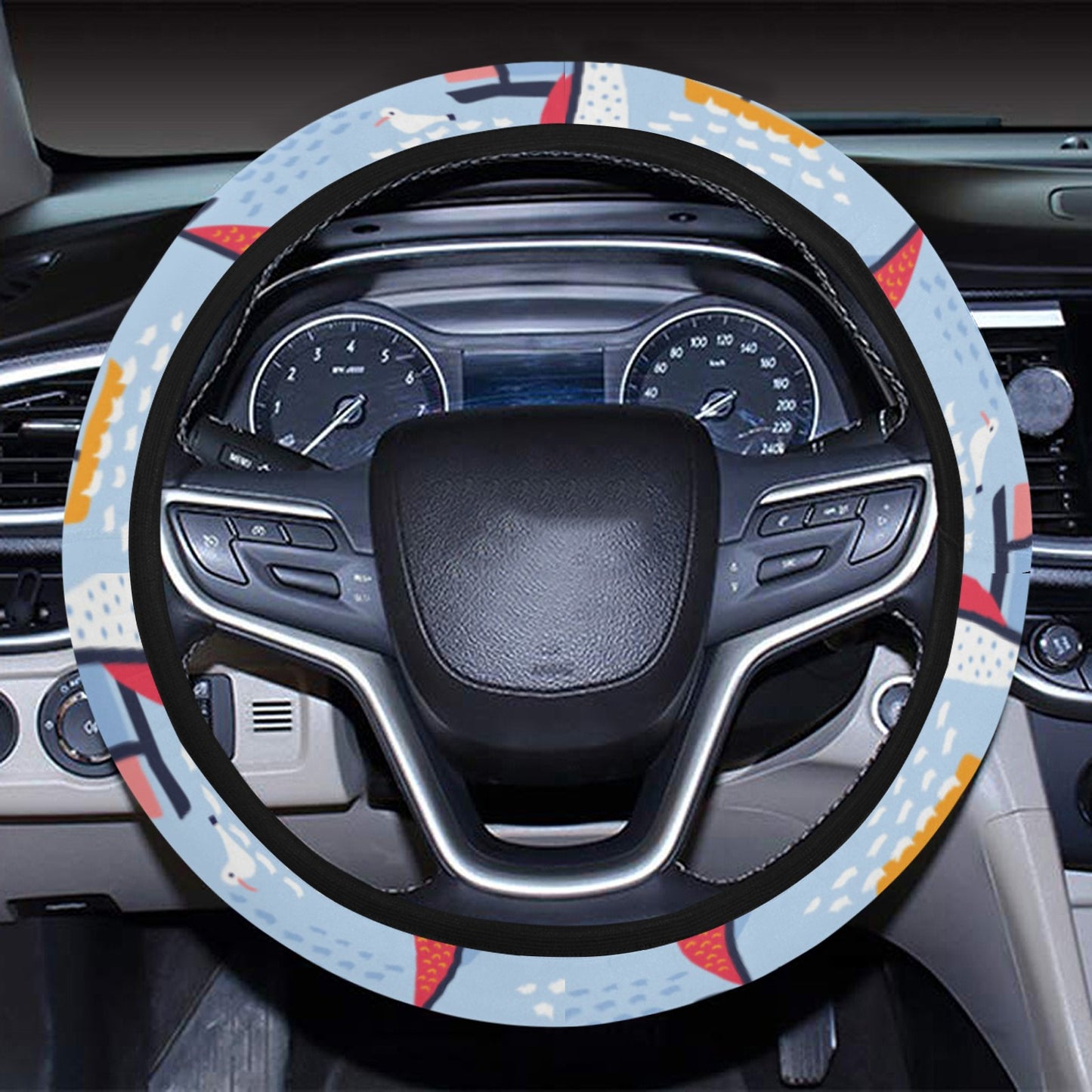Sailboat Print Design LKS304 Steering Wheel Cover with Elastic Edge