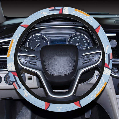Sailboat Print Design LKS304 Steering Wheel Cover with Elastic Edge