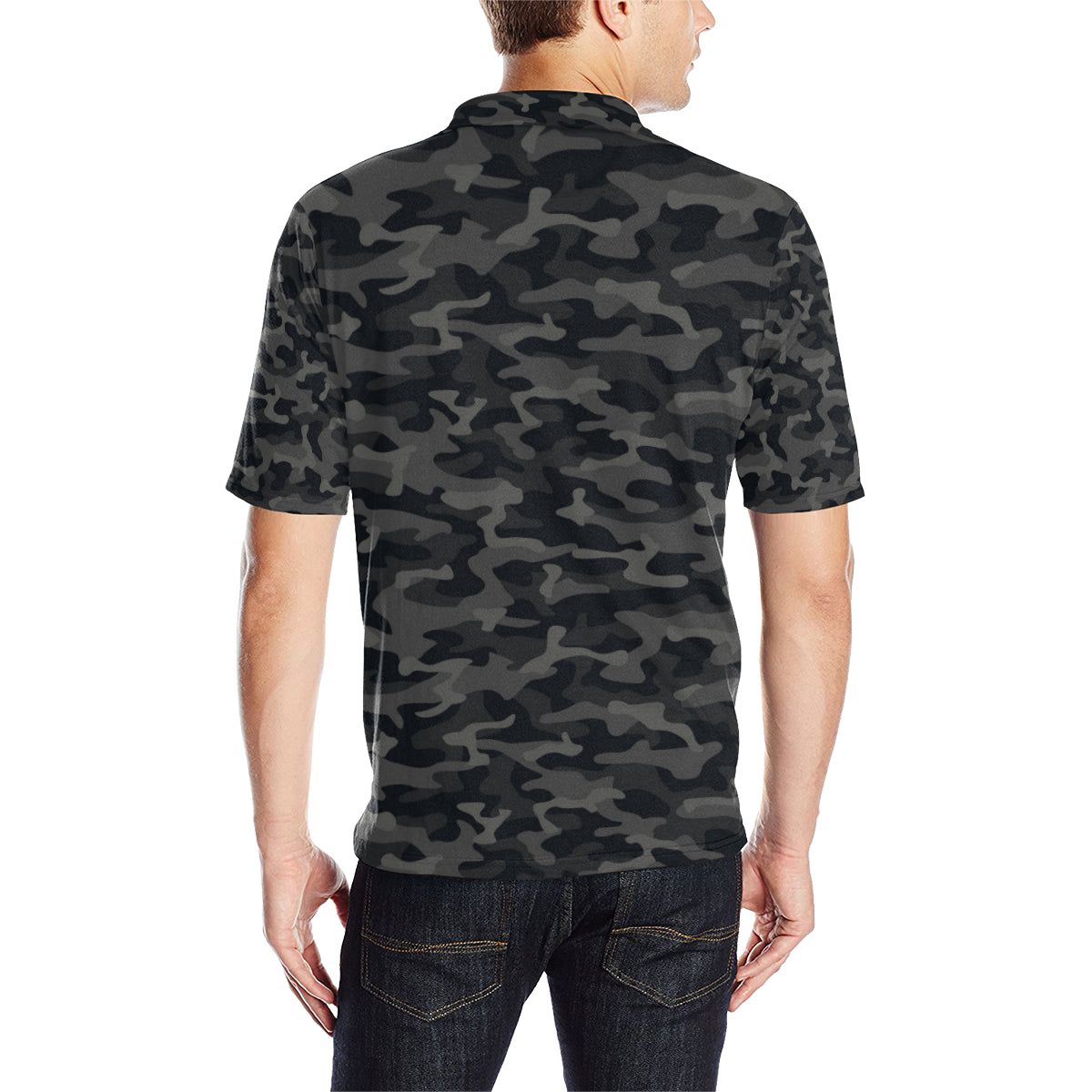 Camo Black Pattern Print Design 02 Men Polo Shirt