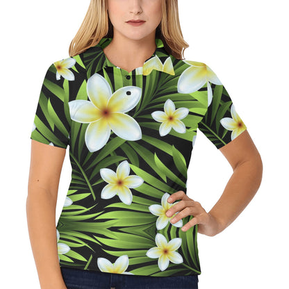 White Plumeria Pattern Print Design PM06 Women's Polo Shirt