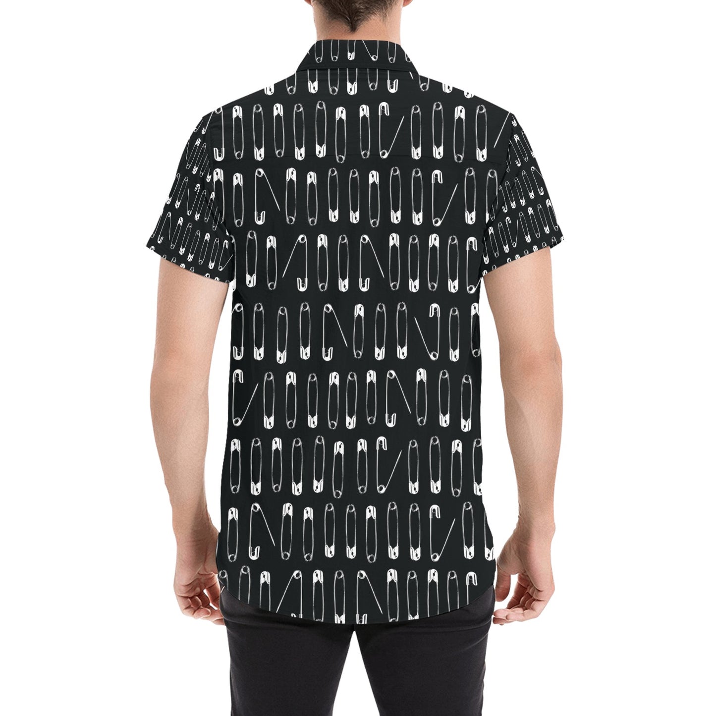 Safety Pin Print Design LKS302 Men Short Sleeve Button Up Shirt