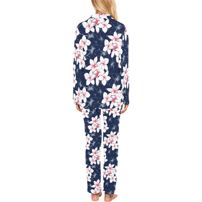 Plumeria Pattern Print Design PM017 Women's Long Pajama Set