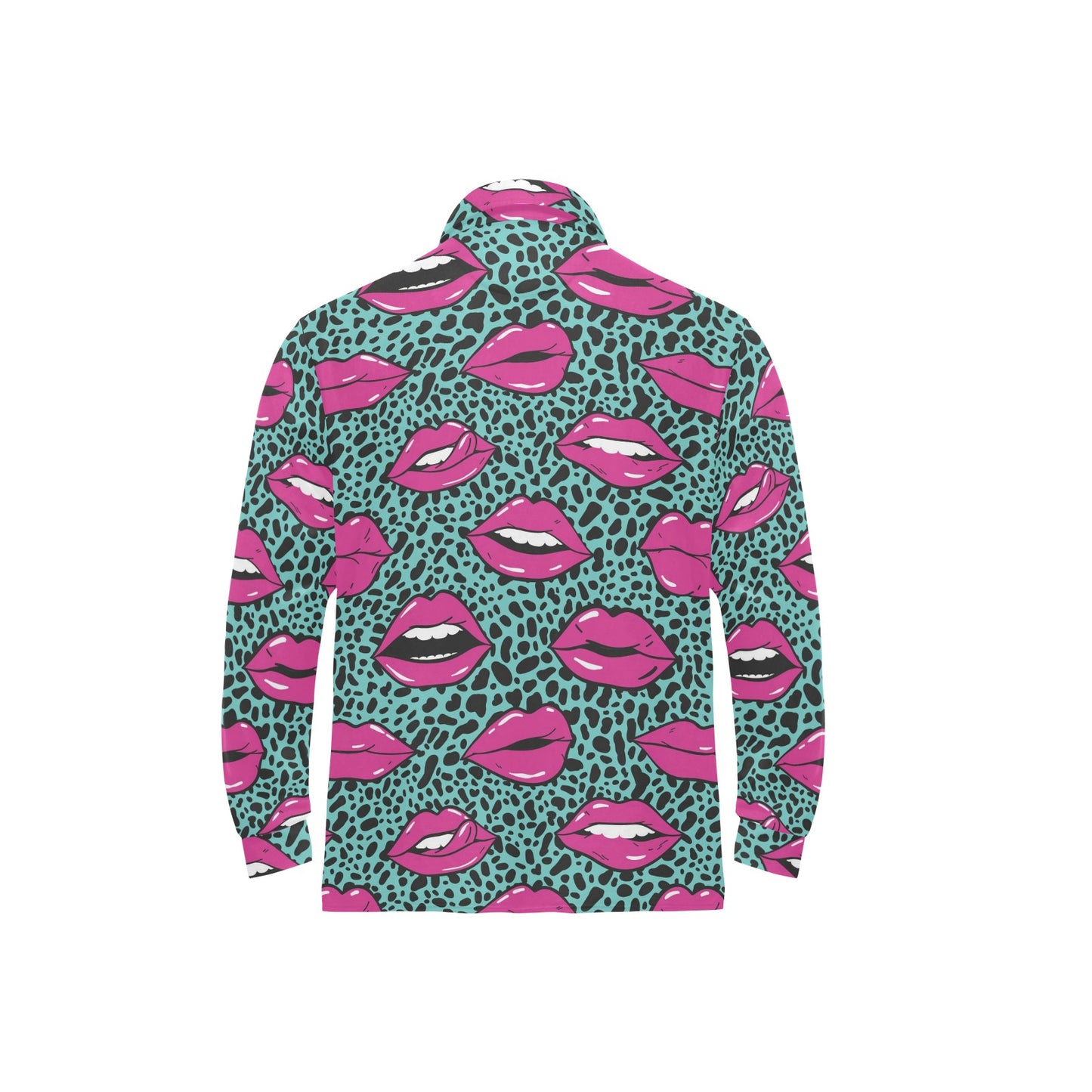 Lip Pattern Print Design 04 Long Sleeve Polo Shirt For Men's