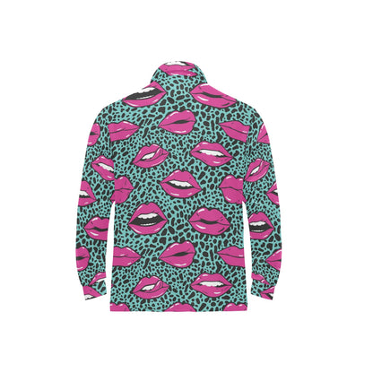 Lip Pattern Print Design 04 Long Sleeve Polo Shirt For Men's