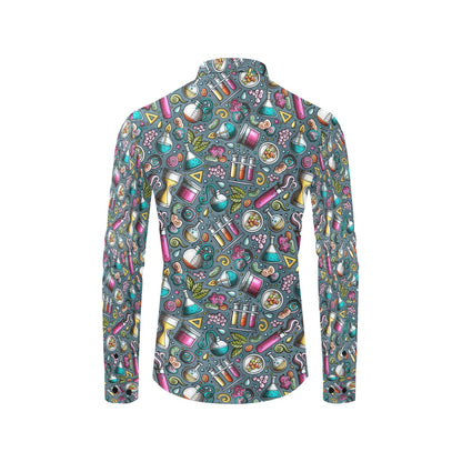 Science Print Design LKS304 Men's Long Sleeve Dress Shirt
