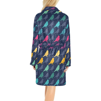 Birds Pattern Print Design 01 Women's Fleece Robe