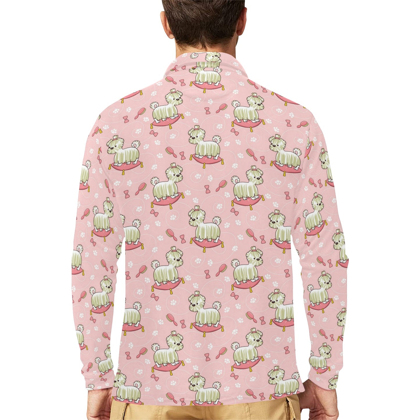 Bichons Frise Pattern Print Design 01 Long Sleeve Polo Shirt For Men's