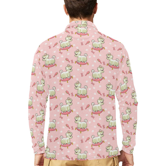 Bichons Frise Pattern Print Design 01 Long Sleeve Polo Shirt For Men's