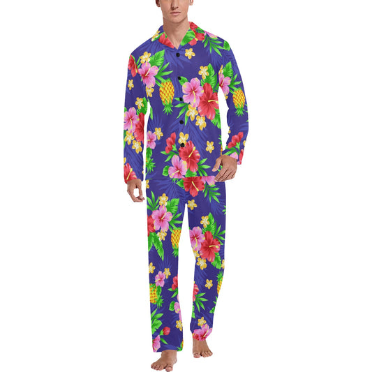 Hawaiian Themed Pattern Print Design H05 Men's Long Pajama Set
