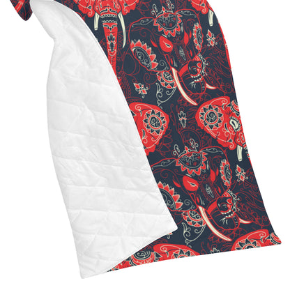 Red Indian Elephant Pattern Premium Quilt
