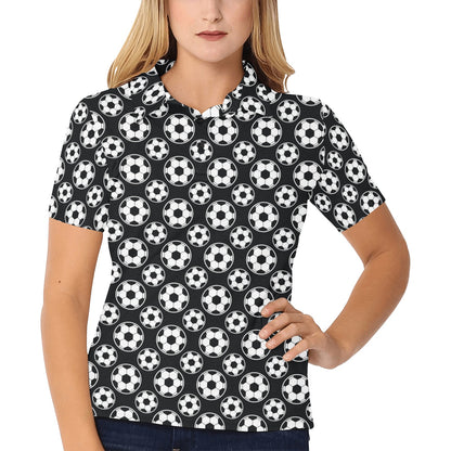 Soccer Ball Black Print Pattern Women's Polo Shirt