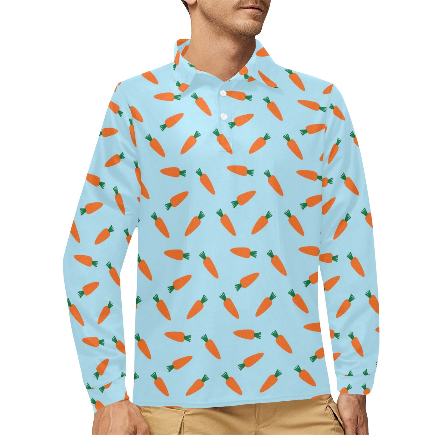 Carrot Pattern Print Design 03 Long Sleeve Polo Shirt For Men's