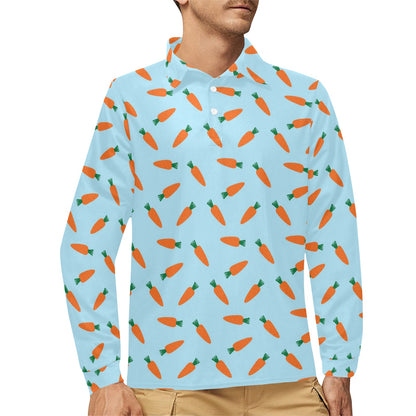 Carrot Pattern Print Design 03 Long Sleeve Polo Shirt For Men's