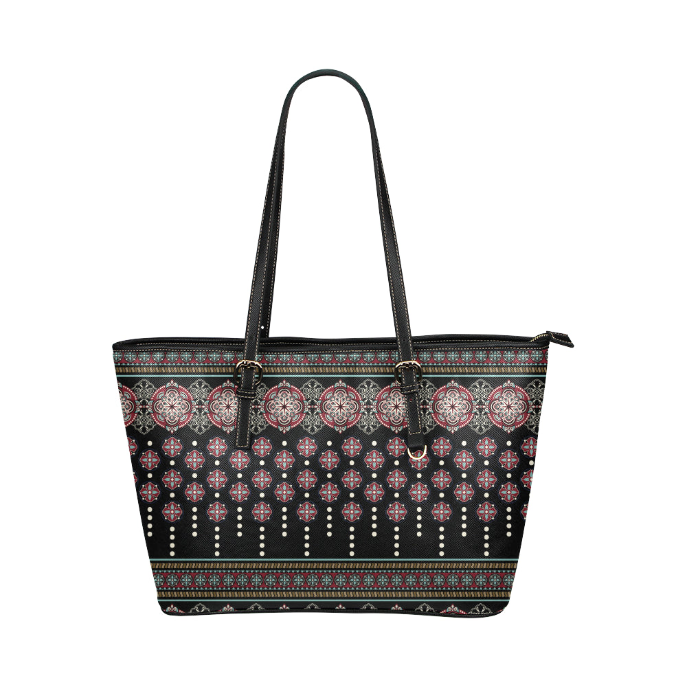 Ethnic Dot Style Print Pattern Leather Tote Bag