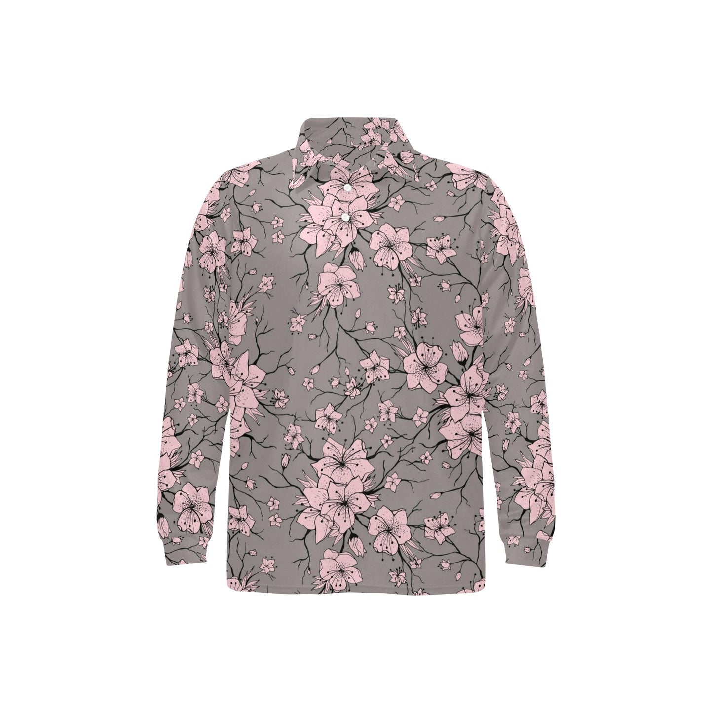 Cherry Blossom Pattern Print Design CB05 Long Sleeve Polo Shirt For Men's