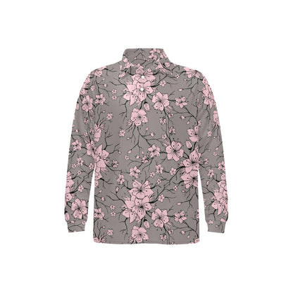 Cherry Blossom Pattern Print Design CB05 Long Sleeve Polo Shirt For Men's
