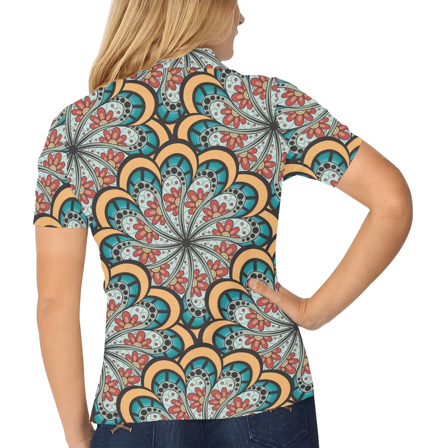 Mandala Pattern Print Design 01 Women's Polo Shirt