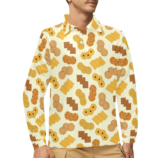 Cookie Pattern Print Design 06 Long Sleeve Polo Shirt For Men's