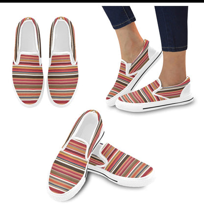 Serape Print Design LKS301 White Slip Ons Canvas Women's Shoes