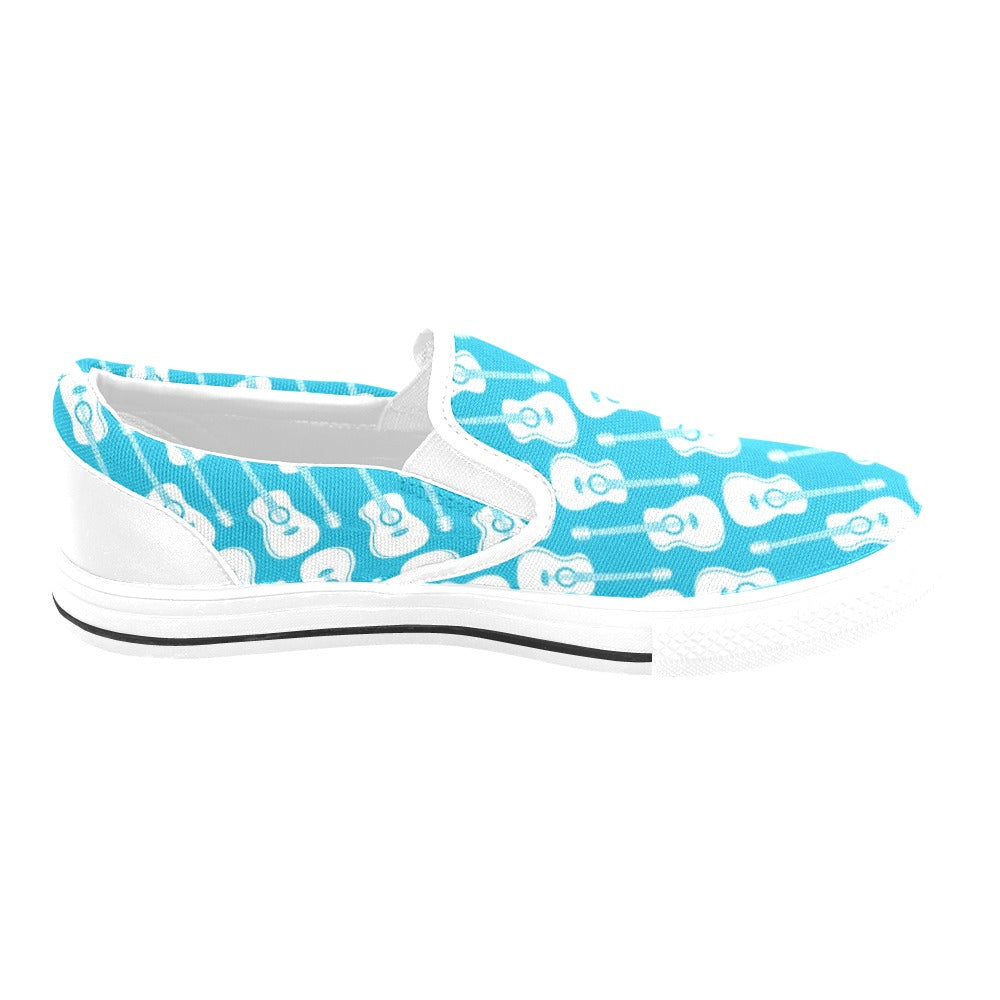 Acoustic Guitar Print Design LKS404 White Slip Ons Canvas Women's Shoes