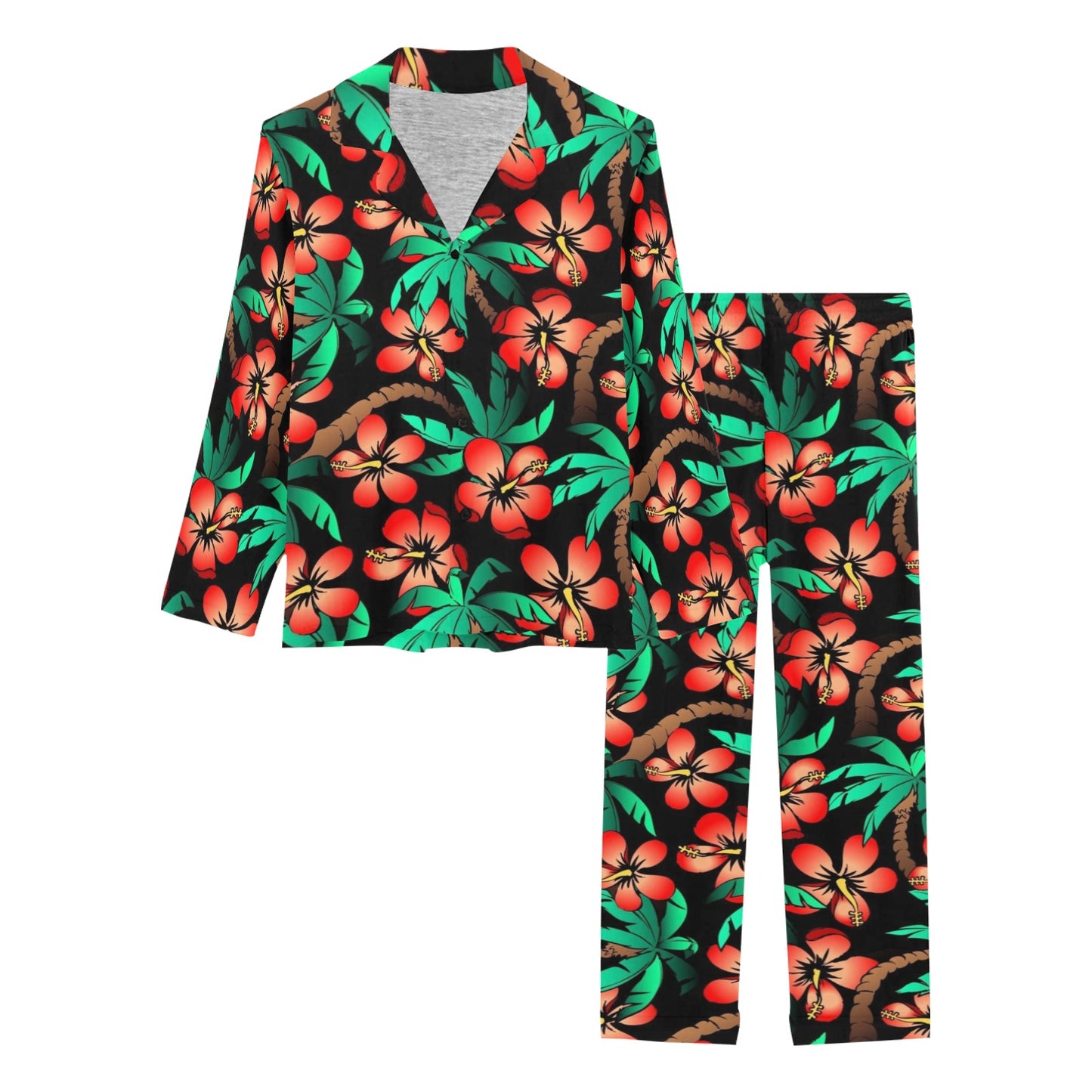 Hawaiian Themed Pattern Print Design H022 Women's Long Pajama Set
