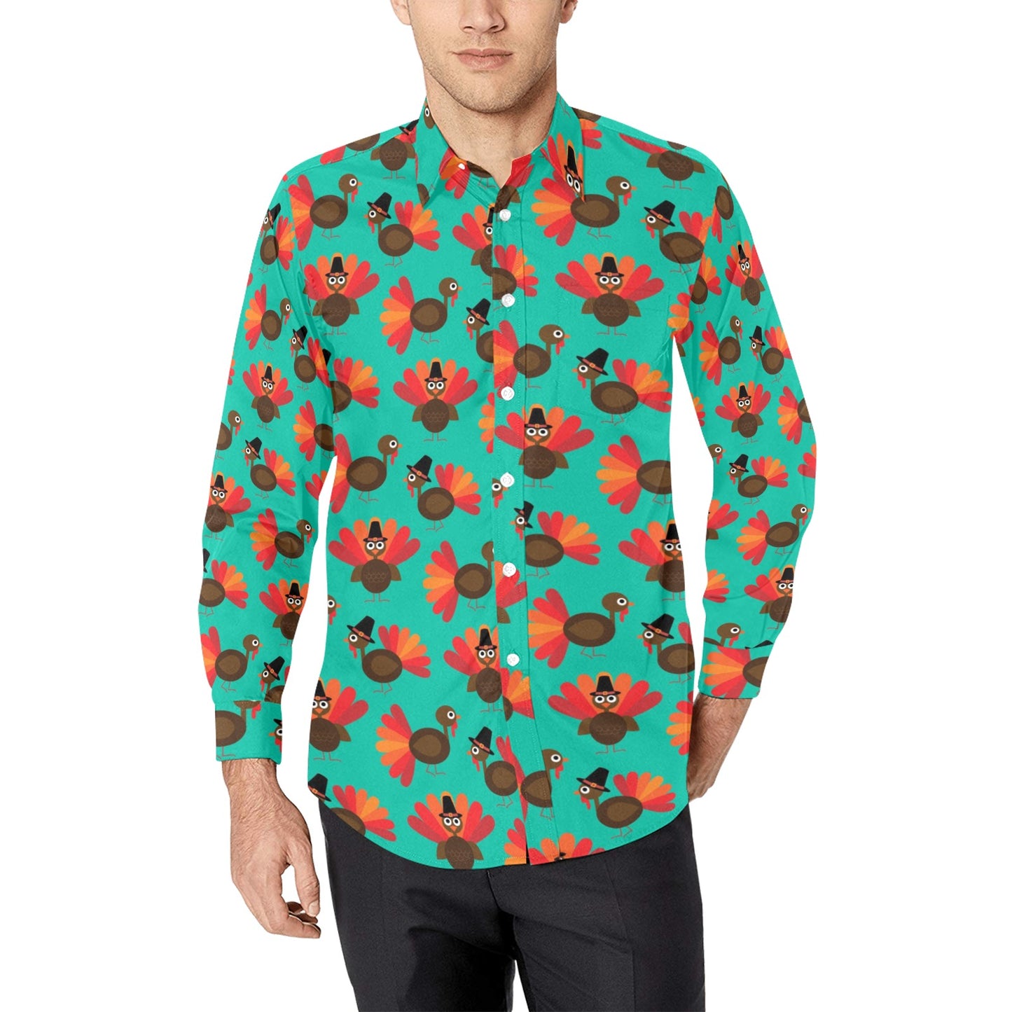 Turkey Print Design LKS402 Men's Long Sleeve Dress Shirt