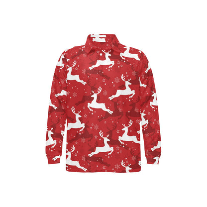 Reindeer Red Pattern Print Design 01 Long Sleeve Polo Shirt For Men's