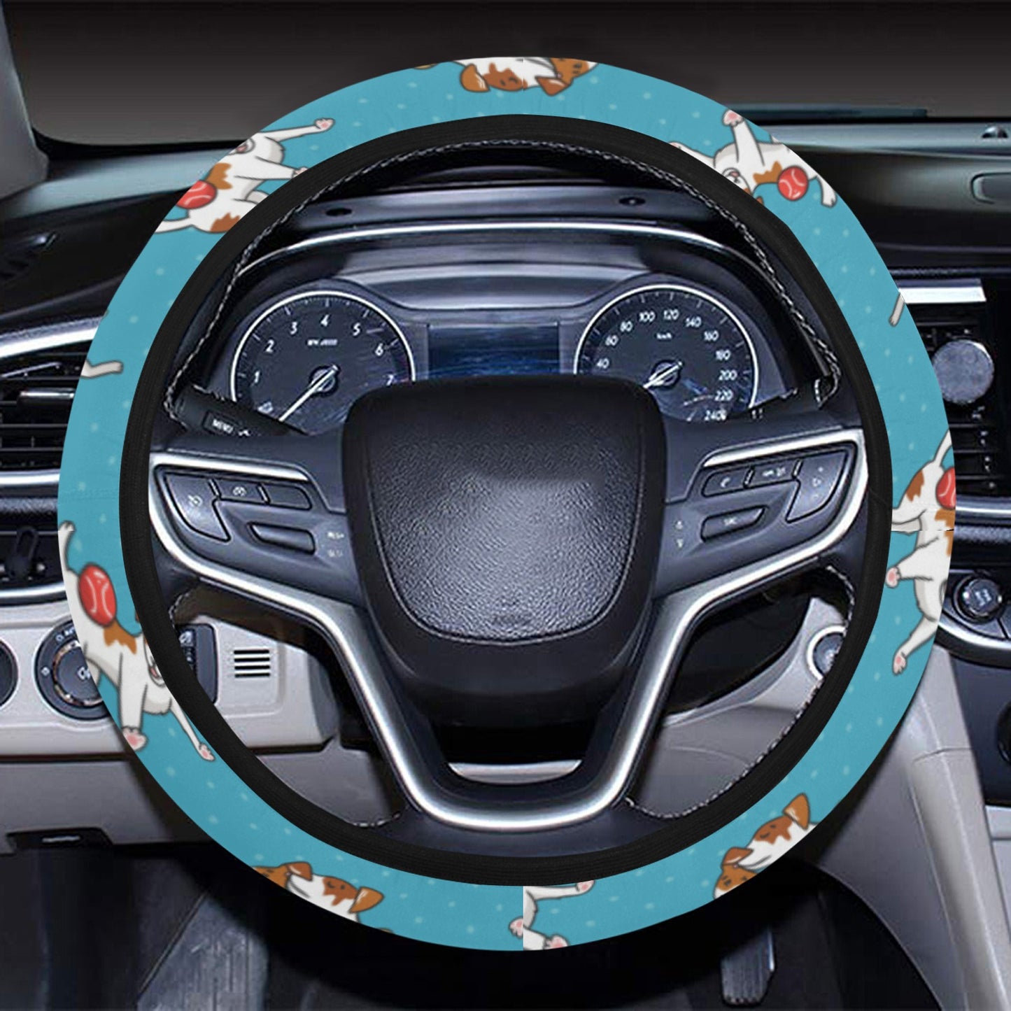 Russell Terriers Playing Print Design LKS305 Steering Wheel Cover with Elastic Edge