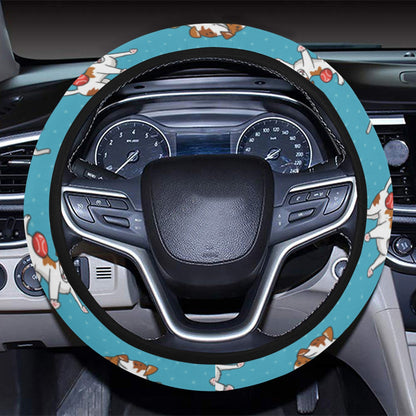 Russell Terriers Playing Print Design LKS305 Steering Wheel Cover with Elastic Edge